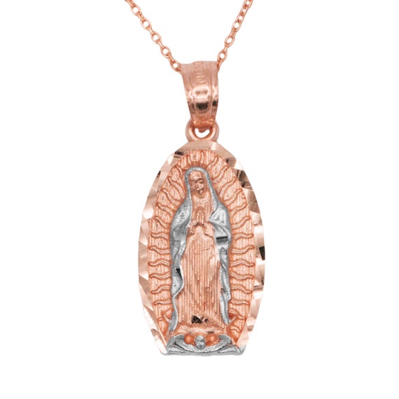 Jewels Obsession Our Lady Guadalupe Necklace 14K Rose Gold-plated 925 Silver Our Lady Guadalupe Pendant with 16 Necklace