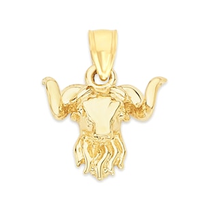 May include: A gold-coloured pendant in the shape of a bull's head with horns.
