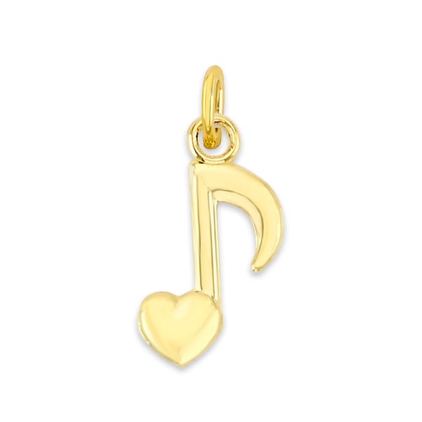 Mini Real Solid Gold Music Note with Heart Charm Available in 10k or 14k Gold, Micro Charm to attach to Charm Bracelet or Necklace