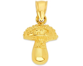 10k Solid Gold Mushroom Pendant: Whimsical Fungi Charm