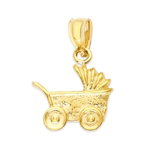 14k Solid Gold Pram Pendant: Baby Stroller Necklace, New Mom Gift