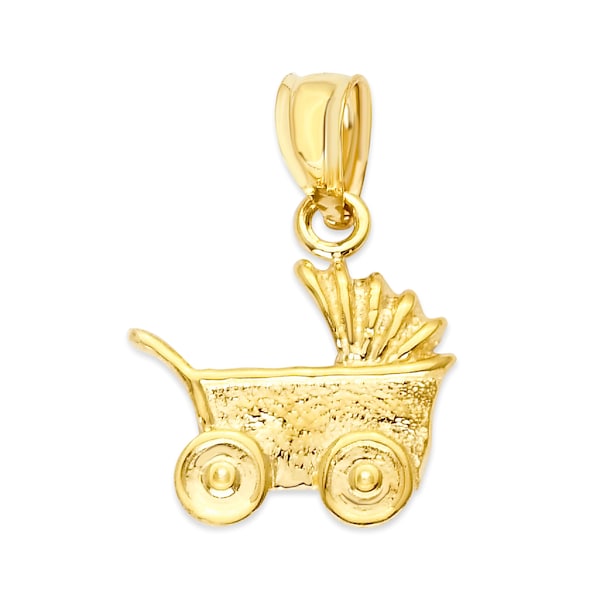 14k Real Solid Gold Pram Pendant, Baby Carriage Jewelry Gift for New Moms, Baby Stroller Pendant Necklace for Mom, Baby Shower Gifts for Her