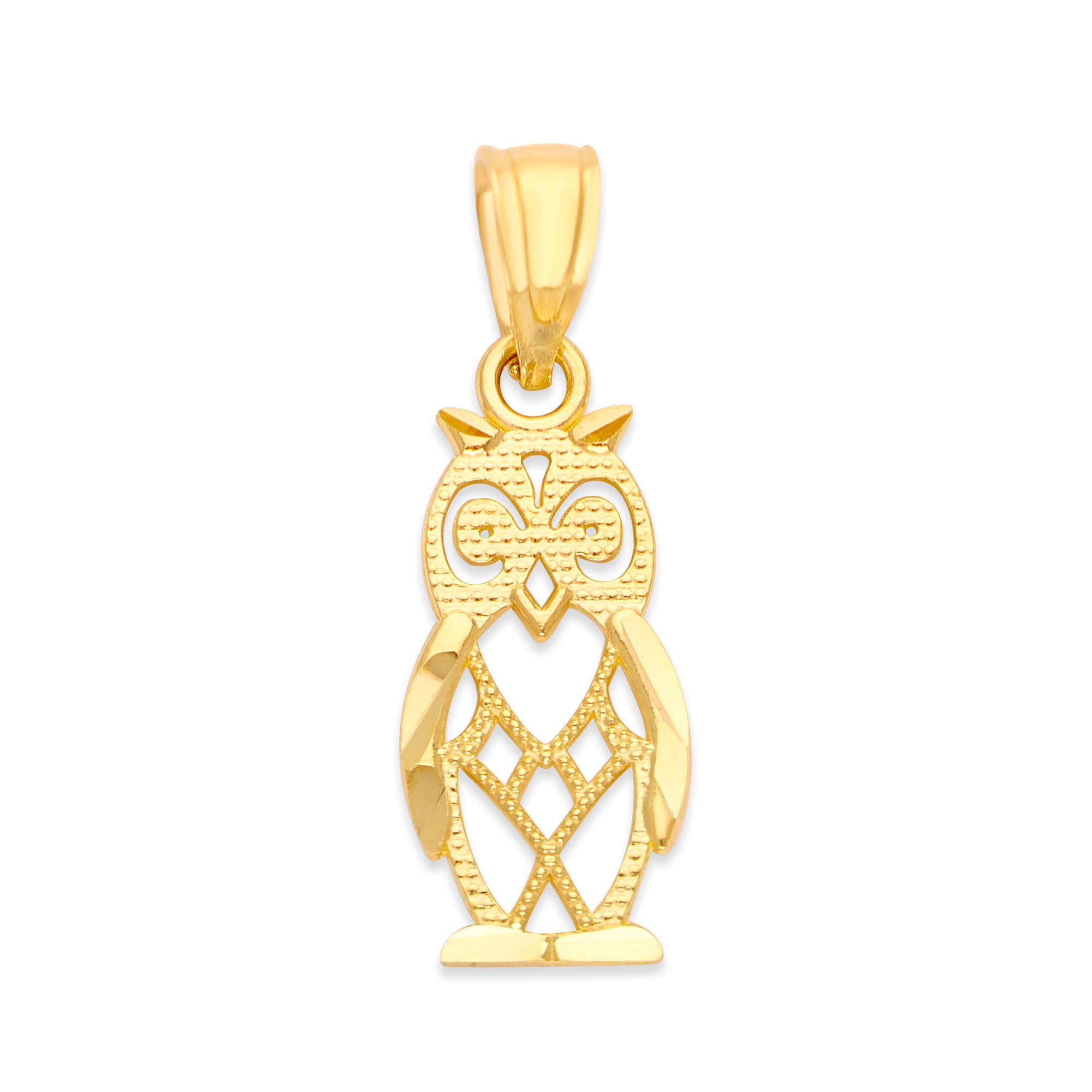 10k Solid Gold Owl Pendant Necklace: Diamond Cut Teacher Jewelry