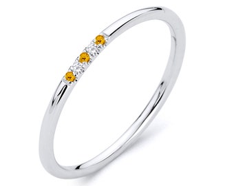 14k White Gold Citrine Diamond Ring: November Birthstone