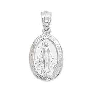 14k Weißgold Wunderbare Medaille Anhänger - Jungfrau Maria Medaillon - Religiöser Schmuck - Katholischer Glaube Charme - Geschenk für spirituellen Schutz