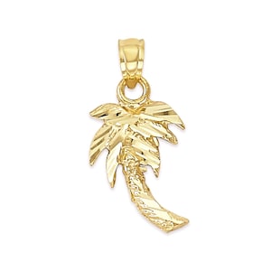 Solid Gold Palm Tree Pendant: Diamond Cut 10k/14k Beach Necklace