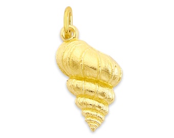 Mini Real Solid Gold Seashell Charm Available in 10k or 14k, Micro Charm to attach to Charm Bracelet or Necklace