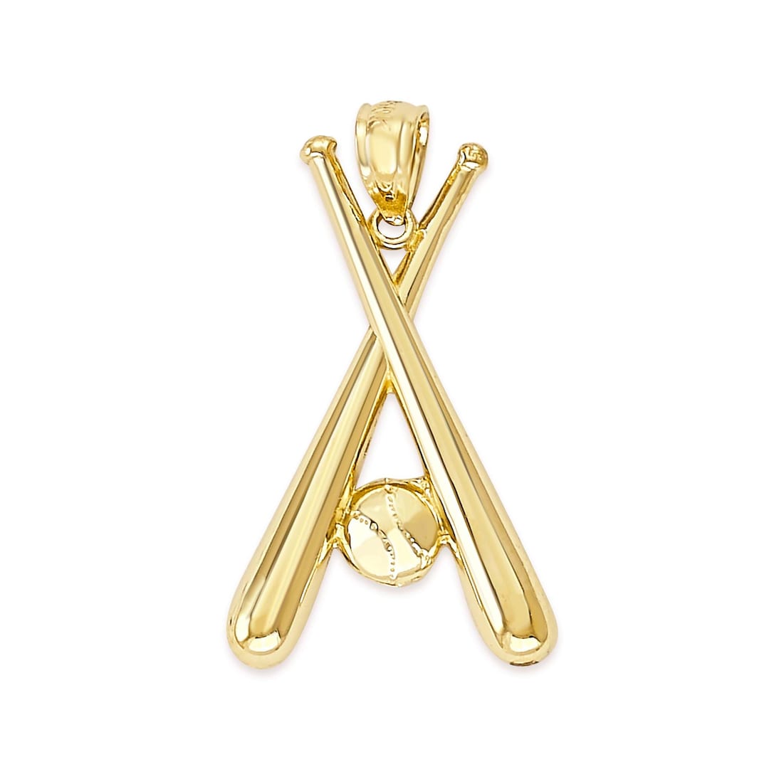 Solid Gold Baseball Necklace, 10k or 14k Gold Baseball Bat Pendant