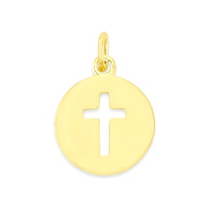 Solid Gold Cross Charm - 10k or 14k Faith-Inspired Round Gold Pendant Necklace- Religious Christian Gift