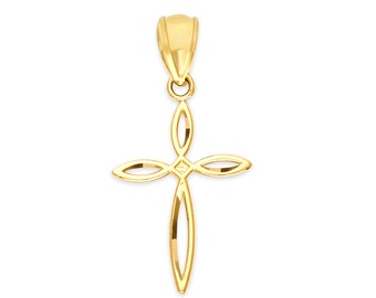 14k Solid Gold Cross Pendant Necklace: Religious Jewelry