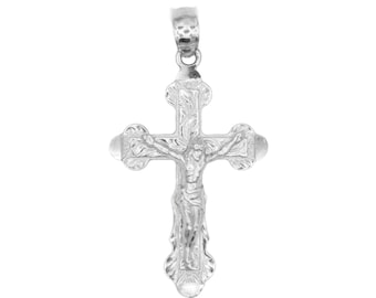 925 Sterling Silver Crucifix Necklace with Diamond Cut Finish, Religious Necklace Cross Pendant, Option to Add Silver Chain, Baptism Gifts