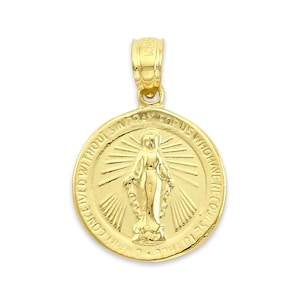 Gold Miraculous Medal Necklace 10k or 14k Solid Gold Virgen De Guadalupe Pendant Gold Virgin Mary Necklace First Anniversary Gift for Her