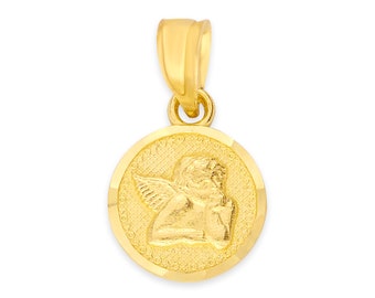 14k Solid Gold Angel Pendant Necklace: Diamond Cut Religious Gift