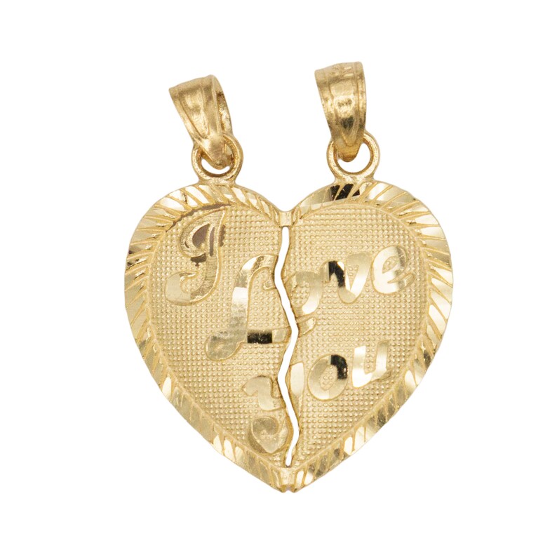14k Gold Breakable Heart Pendant With I Love You Written On Image 0