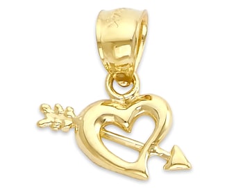 Solid Gold Heart with Arrow Pendant: 10k or 14k Gold Necklace