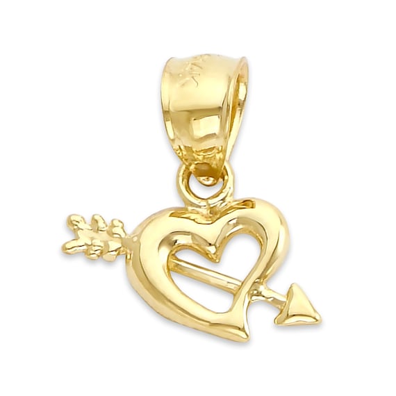 Solid Gold Heart With Arrow Pendant: 10k or 14k Gold Necklace - Etsy