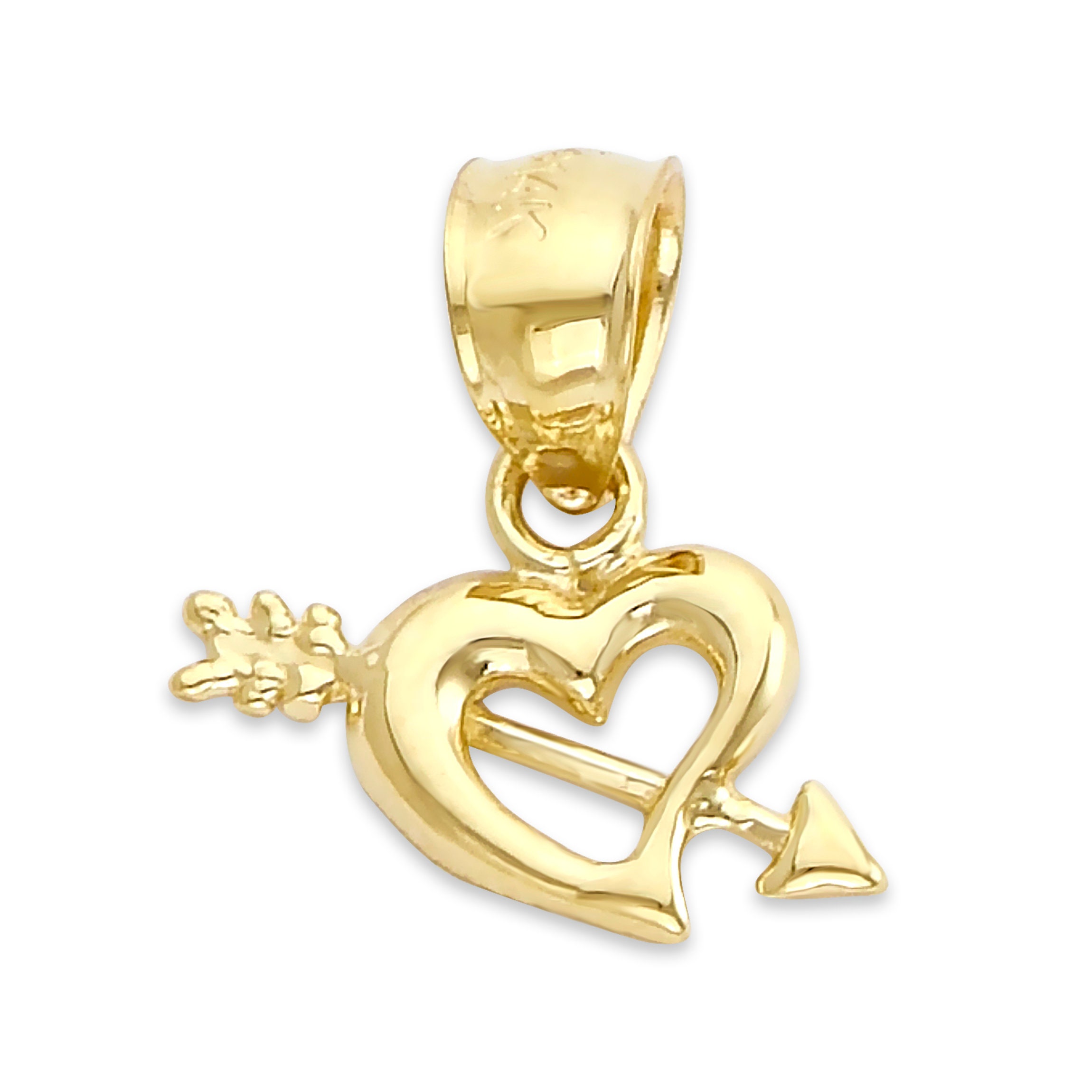 Solid Gold Heart With Arrow Pendant: 10k or 14k Gold Necklace - Etsy