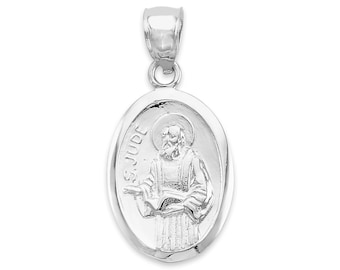 925 Sterling Silver Saint Jude Pendant, Oval Religious Medal Saint Protection Jewelry