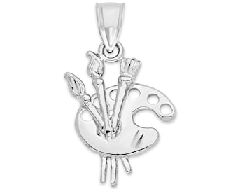 Sterling Silver Paintbrush Palette Pendant, Art Teacher Gift