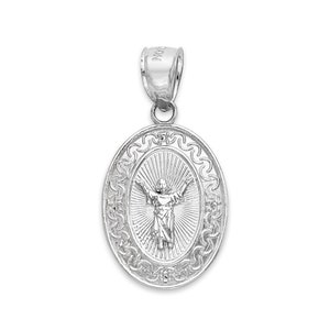 925 Sterling Silver Infant Jesus Pendant - Oval Religious Medallion of Jesus Christ