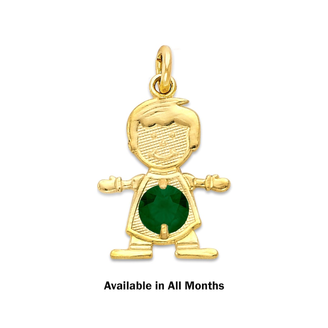 Gold Newborn Baby Boy Charm With Birthstone for Bracelet 10k or 14k