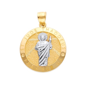 10k Large Gold St Jude Necklace, Religious Jewelry Saints Gifts for First Communion Catholic Pendant, Patron Saints Necklace Christian Gift