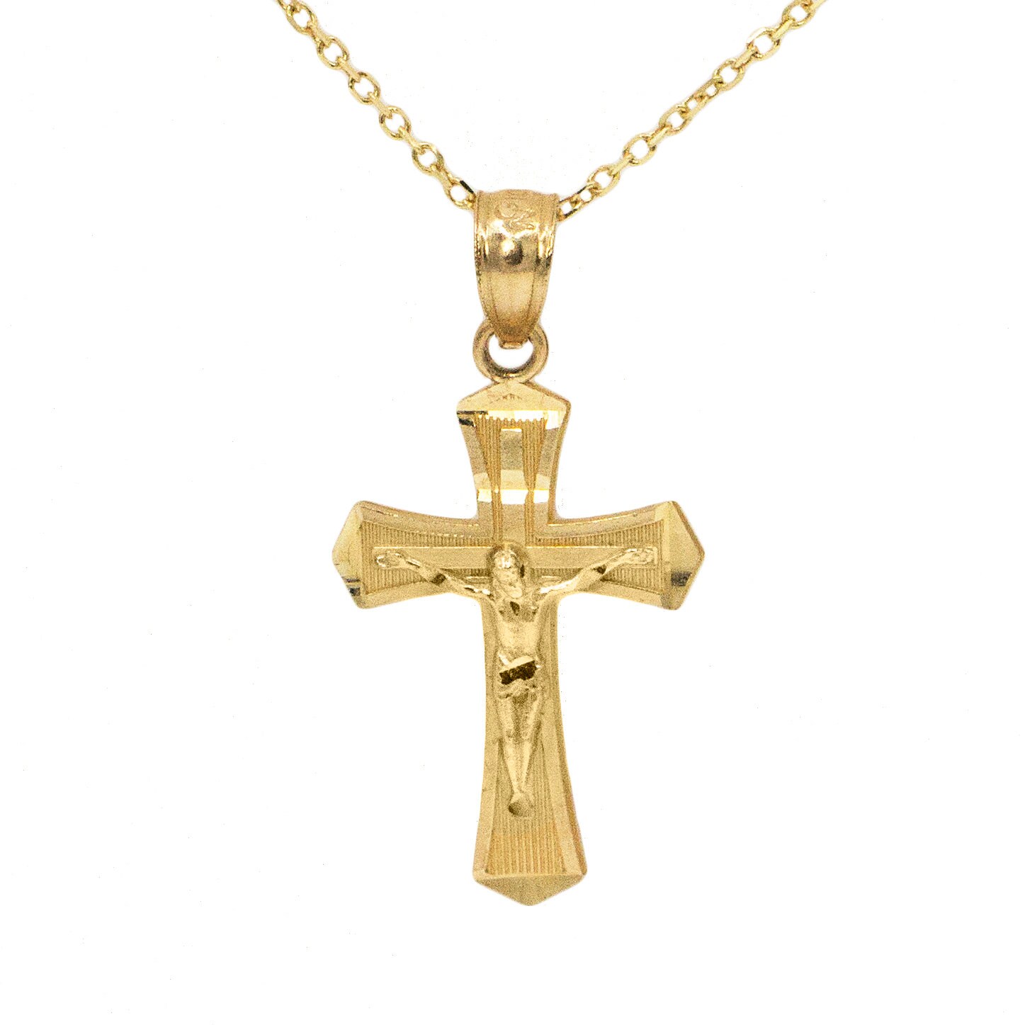 10k Gold Crucifix Necklace with Diamond Cut Finish Dainty | Etsy