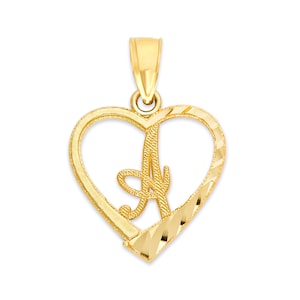 Collar con colgante de inicial de corazón en oro macizo de 14 k. Collar con letra de corazón y dije de inicial de corazón. Regalos para ella. Regalo de aniversario para mujer.
