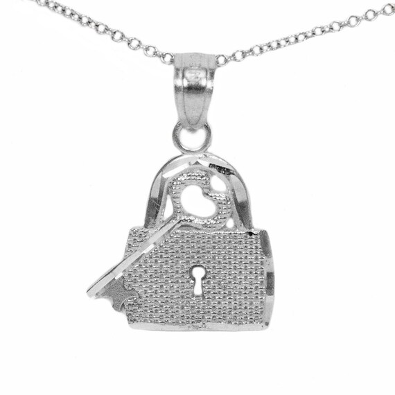14k White Gold Key and Lock Pendant Etsy