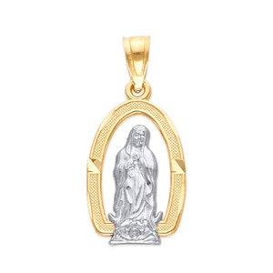Massief gouden Guadalupe-ketting, 10k of 14k echt massief gouden Maagd Maria-ketting religieus, Maagd De Guadalupe katholieke sieraden