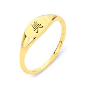 10k Gold Kanji Ring Symbolizing Beauty, Custom Engraved Chinese Symbol Real Solid Gold Signet Ring, Mei, Symbol of Beauty and Aesthetics