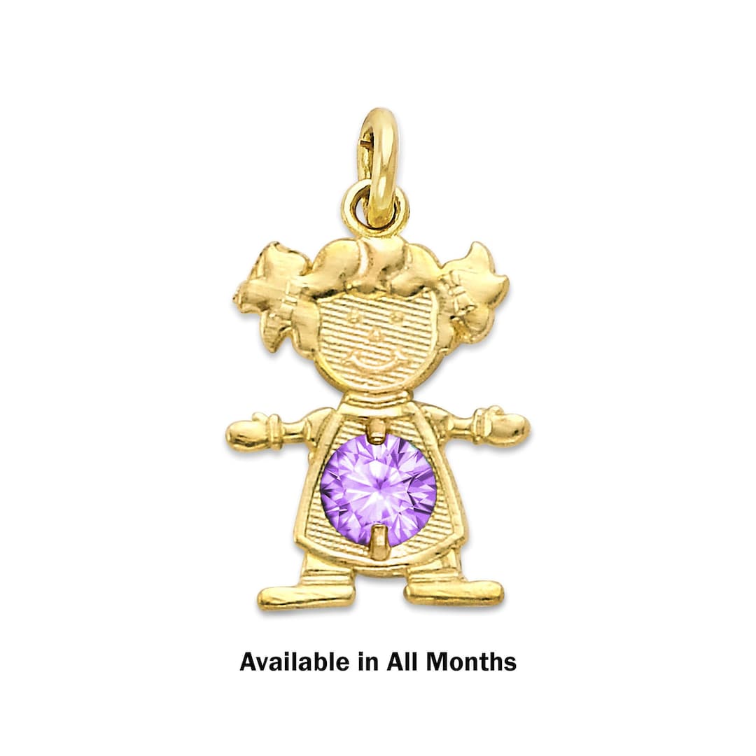 Gold Newborn Baby Girl Charm With Birthstone for Bracelet 10k or 14k