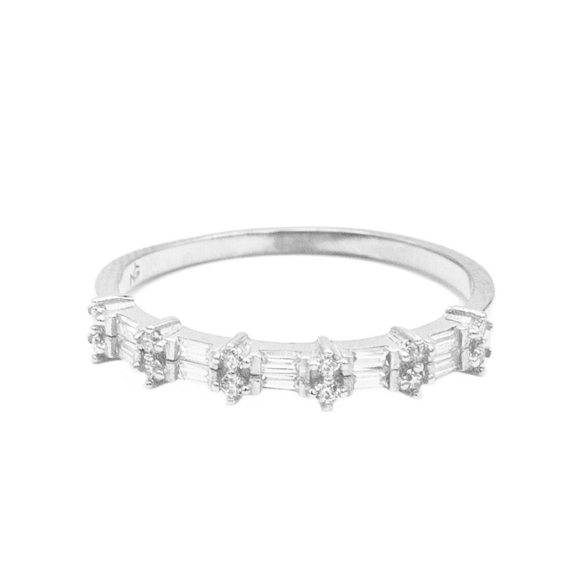 14k White Gold MIDI Ring With CZ Baguettes Dainty CZ Band Etsy