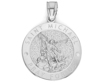 Sterling Silver Saint Michael Pendant: Engraved Protection Necklace