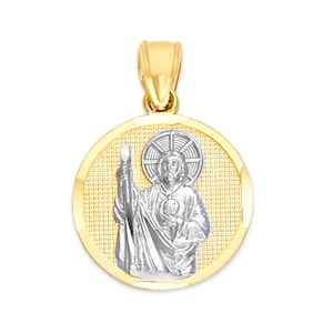 14k Solid Gold St Jude Pendant Necklace: Christian Protection Jewelry