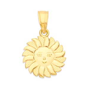 14k Solid Gold Sun Pendant Necklace: Handmade Sunshine Charm Jewelry