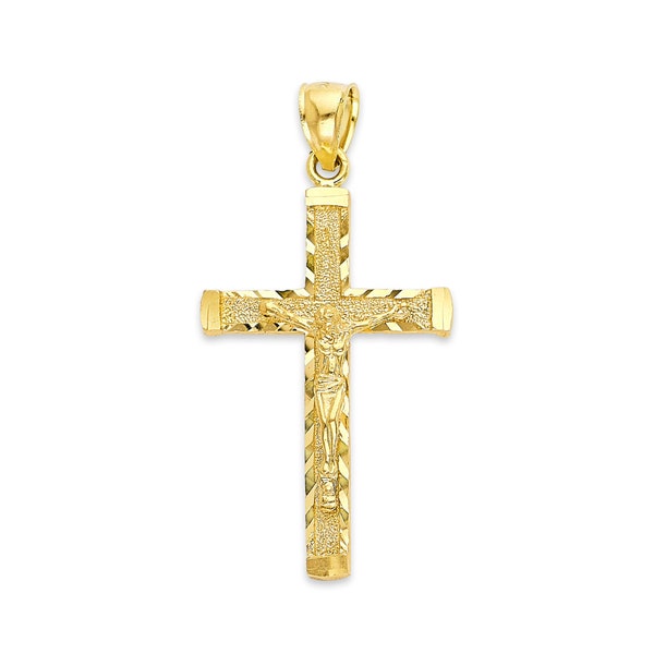 10k/14k Solid Gold Crucifix Pendant: Diamond Cut Religious Jewelry