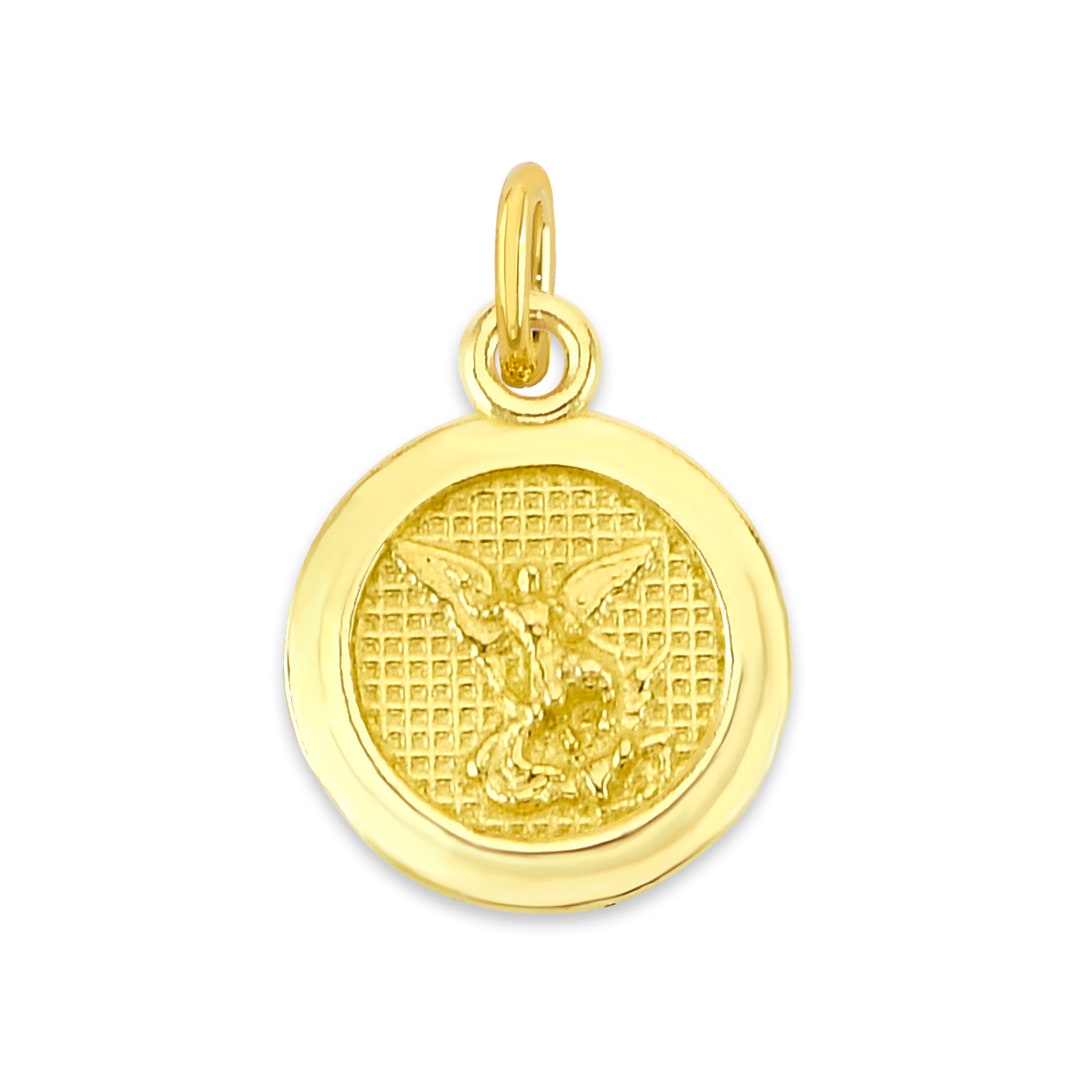 Mini Real Solid Gold Saint Michael Charm Available in 10k or 14k Gold, Micro Protection Charm to