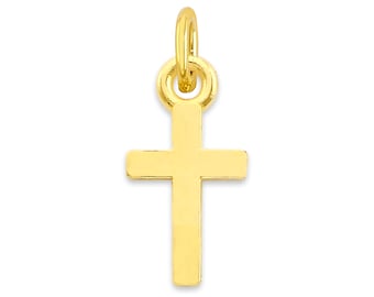 Mini Real Solid Gold Cross Available in 10k or 14k Gold, Micro Charm to attach to Charm Bracelet or Necklace