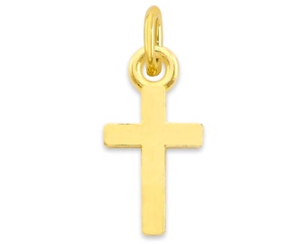 Mini Real Solid Gold Cross Available in 10k or 14k Gold, Micro Charm to attach to Charm Bracelet or Necklace