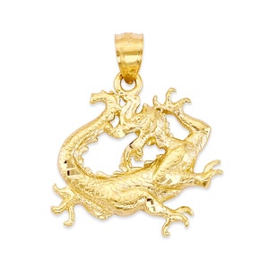 14k Real Solid Gold Dragon Necklace, Chinese Dragon Zodiac Pendant, Year of the Dragon Jewelry, Chinese Lunar New Year Dragon Gift for Her
