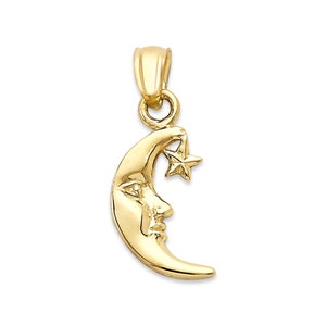 Solid 10k/14k Gold Cresent Moon Pendant - Celestial Moon and Star Jewelry Gifts