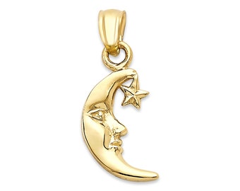 Gold Crescent Moon Necklace, 10k & 14k Gold Moon and Star Necklace for Women Anniversary Celestial Gift for Her Gold Crescent Moon Pendant