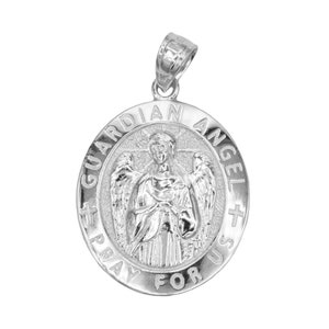 925 Sterling Silver Guardian Angel Medal Necklace, Oval Silver Angel Pendant for Protection