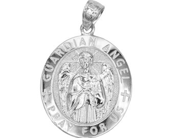 925 Sterling Silver Guardian Angel Medal Necklace, Oval Silver Angel Pendant for Protection