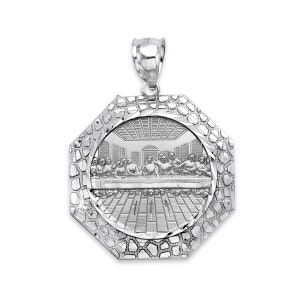 Colgante de la Última Cena en plata de ley 925: Joyería religiosa con corte de diamante