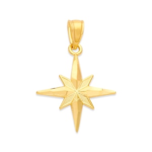 10k Solid Gold North Star Necklace: Diamond Cut Celestial Pendant
