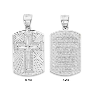 Sterling Silver Lord&#39;s Prayer Cross Pendant - Diamond Cut Religious Jewelry