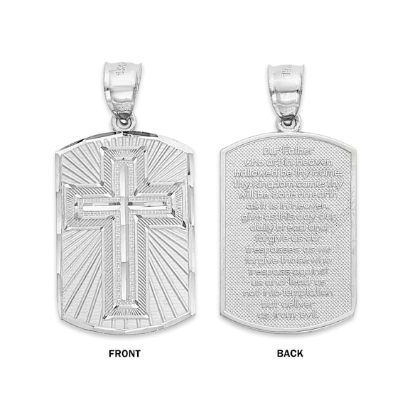 Sterling Silver Lord's Prayer Cross Pendant - Diamond Cut Religious Jewelry