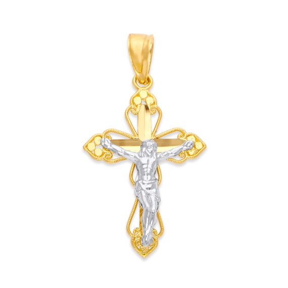 14k Real Solid Gold Crucifix Necklace, Religious Jewelry Cross